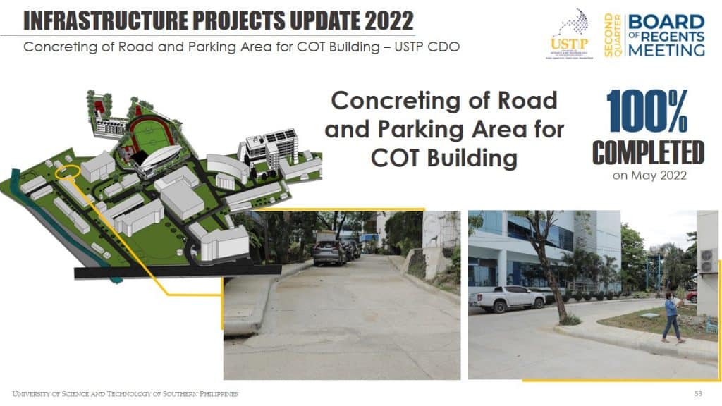 Concreting of Road and Parking Area for COT Building - 100% Complete as of May 2022