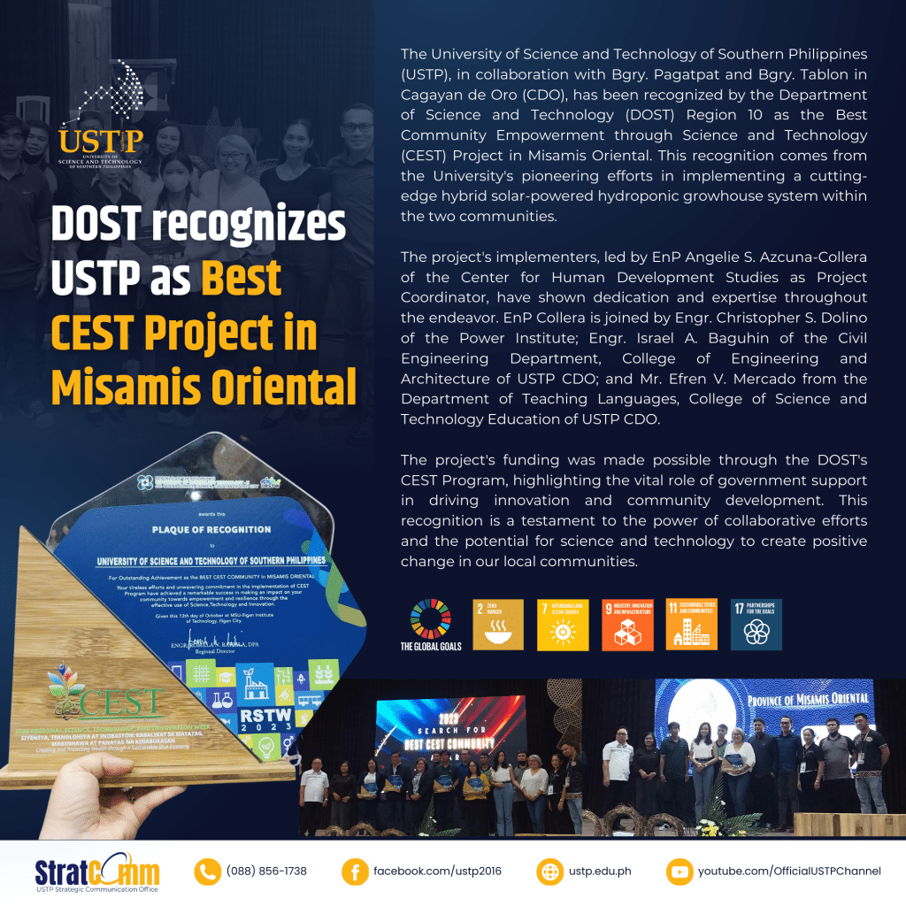 DOST recognizes USTP as Best CEST Project in Misamis Oriental