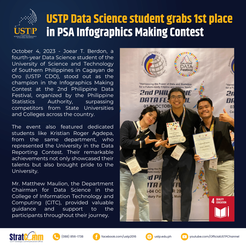 USTP Data Science student grabs 1st place in PSA Infographics Making Contest