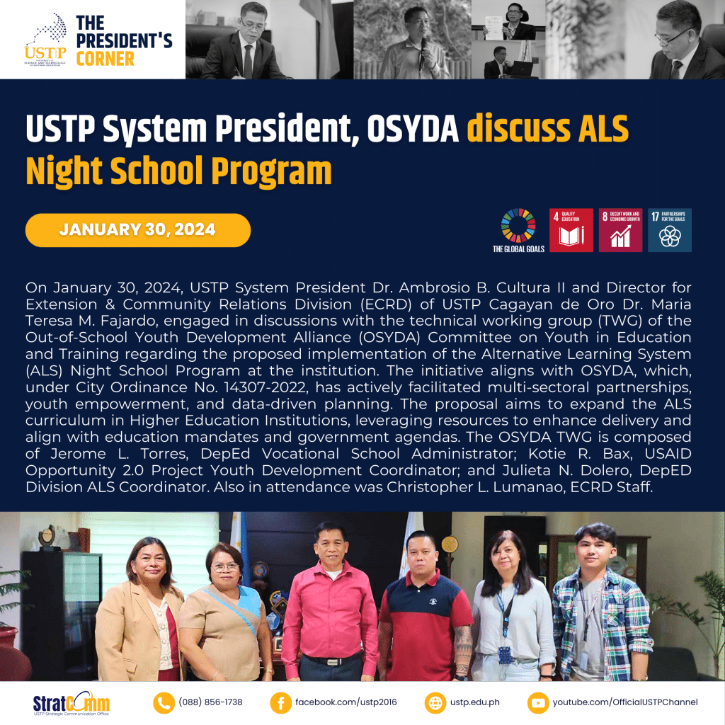 USTP System President, OSYDA discuss ALS Night School Program