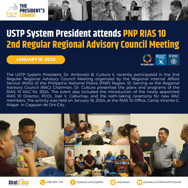 USTP System President attends PNP RIAS 10 2nd Regular Regional Advisory Council Meeting