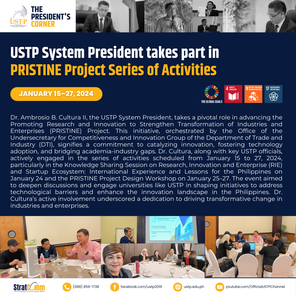 USTP System President takes part in PRISTINE Project Series of Activities