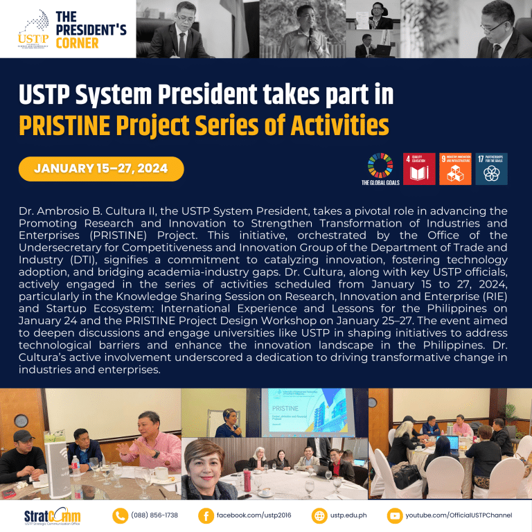 USTP System President takes part in PRISTINE Project Series of Activities