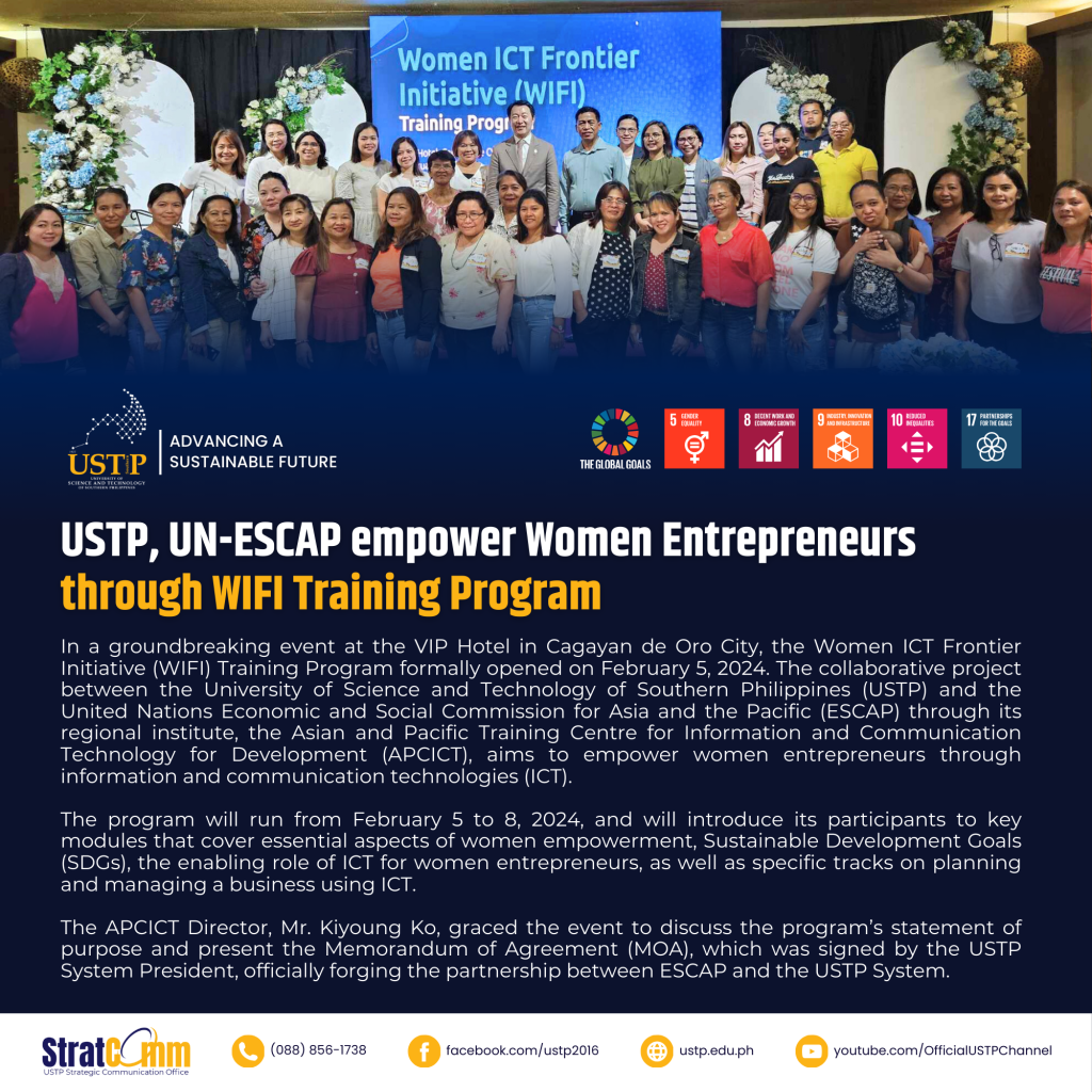 USTP, UN empower Women Entrepreneurs through WIFI Training Program