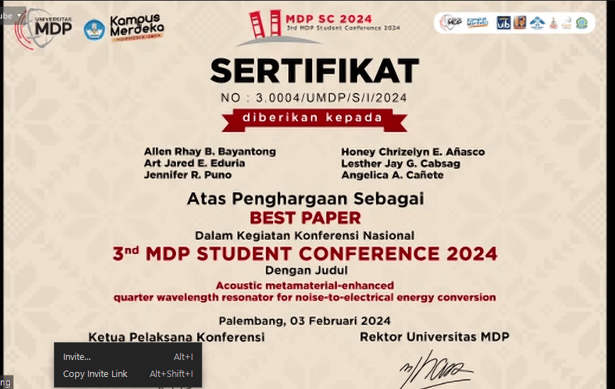 USTP faculty members awarded Best Paper at 3rd Multi Data Palembang Conference 2