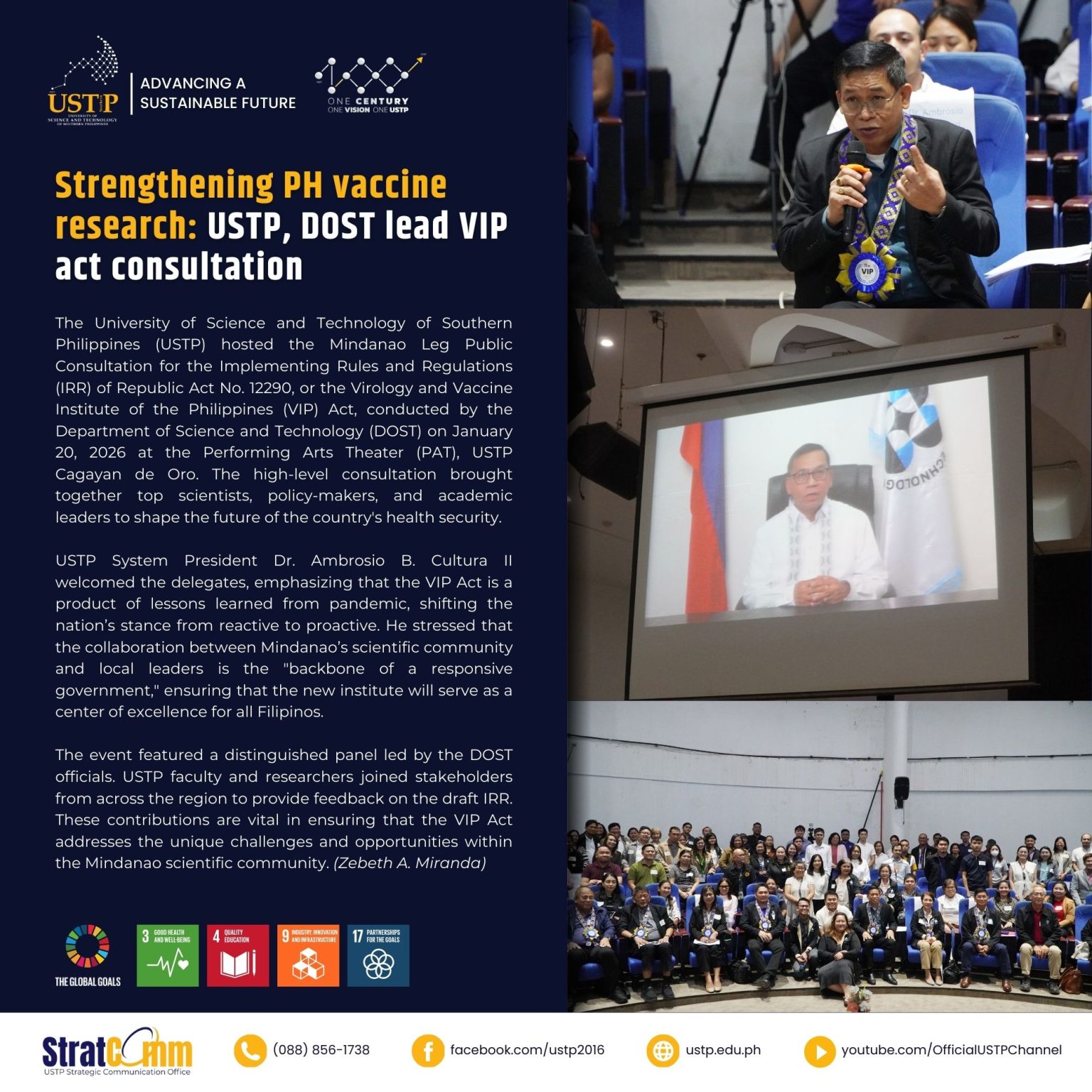 Strengthening PH vaccine research: USTP, DOST lead VIP act consultation ...
